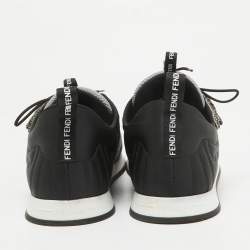 Pre Owned Fendi Black Fabric and Satin Crystal Embellished Lace Up Sneakers Size 41