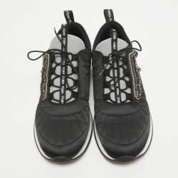 Pre Owned Fendi Black Fabric and Satin Crystal Embellished Lace Up Sneakers Size 41