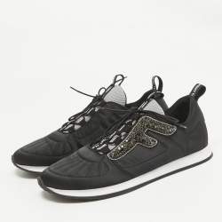 Pre Owned Fendi Black Fabric and Satin Crystal Embellished Lace Up Sneakers Size 41