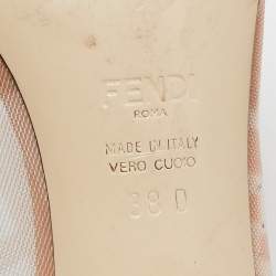Pre Owned Fendi Pink/Beige Zucca Mesh and Leather Colibri Pumps Size 38
