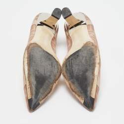 Pre Owned Fendi Pink/Beige Zucca Mesh and Leather Colibri Pumps Size 38