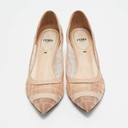 Pre Owned Fendi Pink/Beige Zucca Mesh and Leather Colibri Pumps Size 38