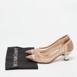 Pre Owned Fendi Pink/Beige Zucca Mesh and Leather Colibri Pumps Size 38