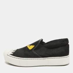 Fendi Black Calf Hair Monster Eyes Slip On Sneakers 37