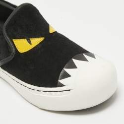 Fendi Black Calf Hair Monster Eyes Slip On Sneakers 37