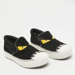 Fendi Black Calf Hair Monster Eyes Slip On Sneakers 37