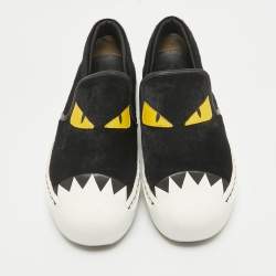 Fendi Black Calf Hair Monster Eyes Slip On Sneakers 37