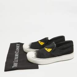 Fendi Black Calf Hair Monster Eyes Slip On Sneakers 37