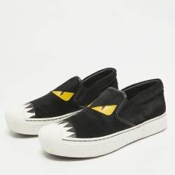 Fendi Black Calf Hair Monster Eyes Slip On Sneakers 37