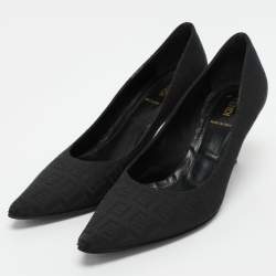 Pre Owned Fendi Black FF Canvas Pointed Toe Pumps Size 38.5