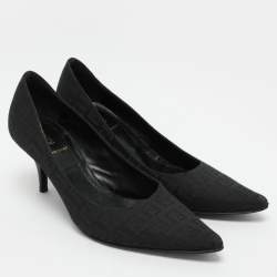 Pre Owned Fendi Black FF Canvas Pointed Toe Pumps Size 38.5