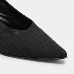 Pre Owned Fendi Black FF Canvas Pointed Toe Pumps Size 38.5