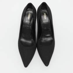 Pre Owned Fendi Black FF Canvas Pointed Toe Pumps Size 38.5