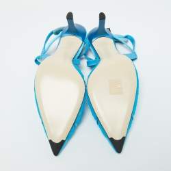 Pre Owned Fendi Blue Tulle and Satin Colibri Lite Slingback Pumps Size 39
