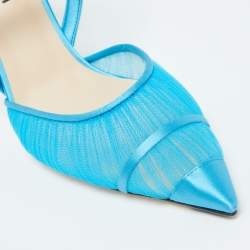 Pre Owned Fendi Blue Tulle and Satin Colibri Lite Slingback Pumps Size 39