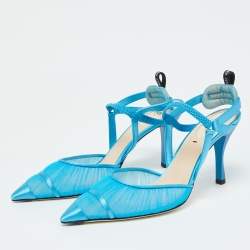 Pre Owned Fendi Blue Tulle and Satin Colibri Lite Slingback Pumps Size 39