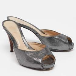 Fendi Silver Suede Slide Sandals Size 39