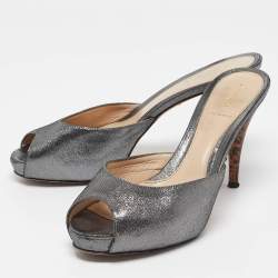 Fendi Silver Suede Slide Sandals Size 39