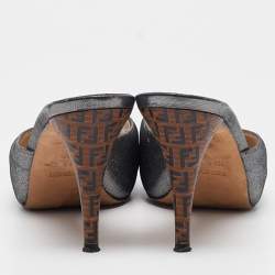 Fendi Silver Suede Slide Sandals Size 39