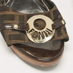 Pre Owned Fendi Brown Canvas and Patent Leather Slide Sandals Size 37.5