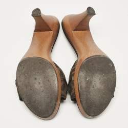 Pre Owned Fendi Brown Canvas and Patent Leather Slide Sandals Size 37.5