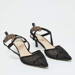 Pre Owned Fendi Black Tulle And Satin Colibri Lite Slingback Sandals Size 39