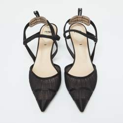 Pre Owned Fendi Black Tulle And Satin Colibri Lite Slingback Sandals Size 39
