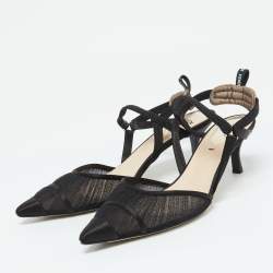 Pre Owned Fendi Black Tulle And Satin Colibri Lite Slingback Sandals Size 39