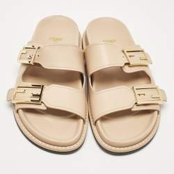 Pre Owned Fendi Beige Leather Flat Sandals Size 40