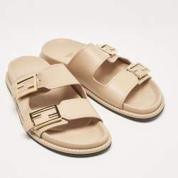 Pre Owned Fendi Beige Leather Flat Sandals Size 40