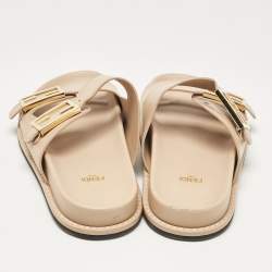 Pre Owned Fendi Beige Leather Flat Sandals Size 40