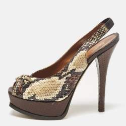 Fendi Multicolor Python Leather Fendista Platform Pumps Size 39.5