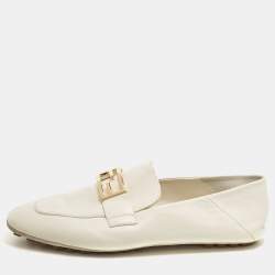 Pre Owned Fendi White Leather Baguette Loafers Size 39
