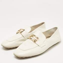 Pre Owned Fendi White Leather Baguette Loafers Size 39