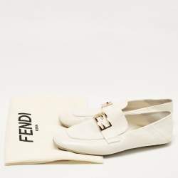 Pre Owned Fendi White Leather Baguette Loafers Size 39