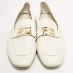 Pre Owned Fendi White Leather Baguette Loafers Size 39