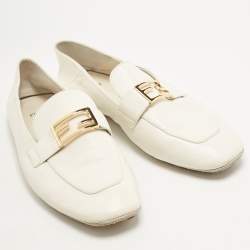 Pre Owned Fendi White Leather Baguette Loafers Size 39