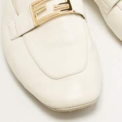 Pre Owned Fendi White Leather Baguette Loafers Size 39