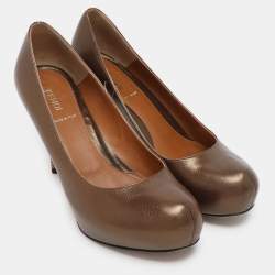 Fendi Metallic Brown Leather Platform Pumps Size 38