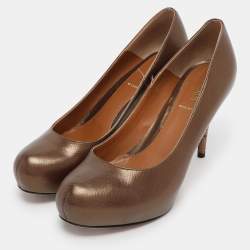 Fendi Metallic Brown Leather Platform Pumps Size 38