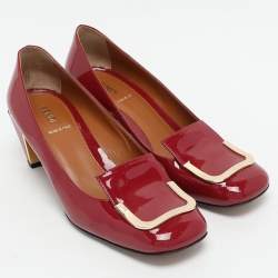 Fendi Burgundy Patent Leather Embellished Block Heel Pumps Size 38