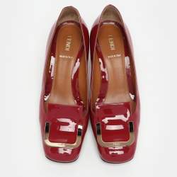 Fendi Burgundy Patent Leather Embellished Block Heel Pumps Size 38