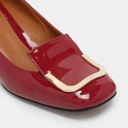 Fendi Burgundy Patent Leather Embellished Block Heel Pumps Size 38