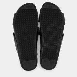Fendi Black Leather Flowerland Criss Cross Flat Slides Size 38