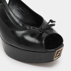 Fendi Black Leather Fendista Platform Slingback Pumps Size 38