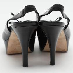 Fendi Black Leather Fendista Platform Slingback Pumps Size 38
