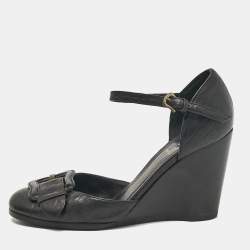 Fendi Black Leather Wedge Pumps Size 36.5