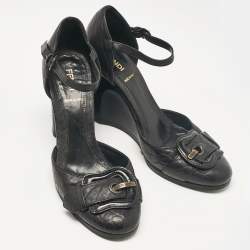 Fendi Black Leather Wedge Pumps Size 36.5