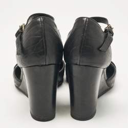 Fendi Black Leather Wedge Pumps Size 36.5