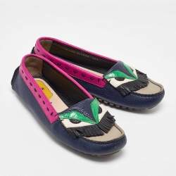 Fendi Multicolor Leather Monster Driver Loafers Size 38.5